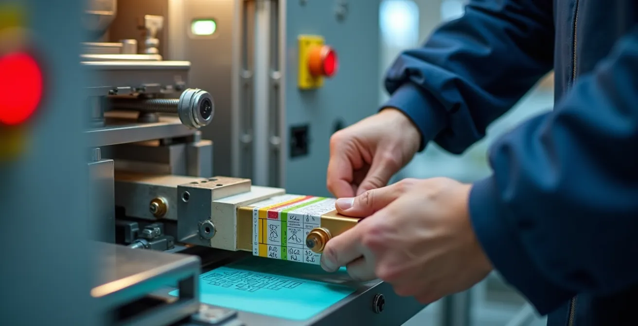 Opérateur effectuant un changement de format rapide sur une encartonneuse moderne avec système de réglage automatisé