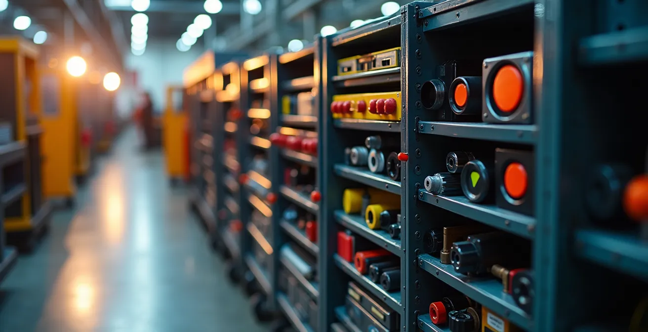 Chariot mobile d'outils organisé pour changement rapide de format en usine