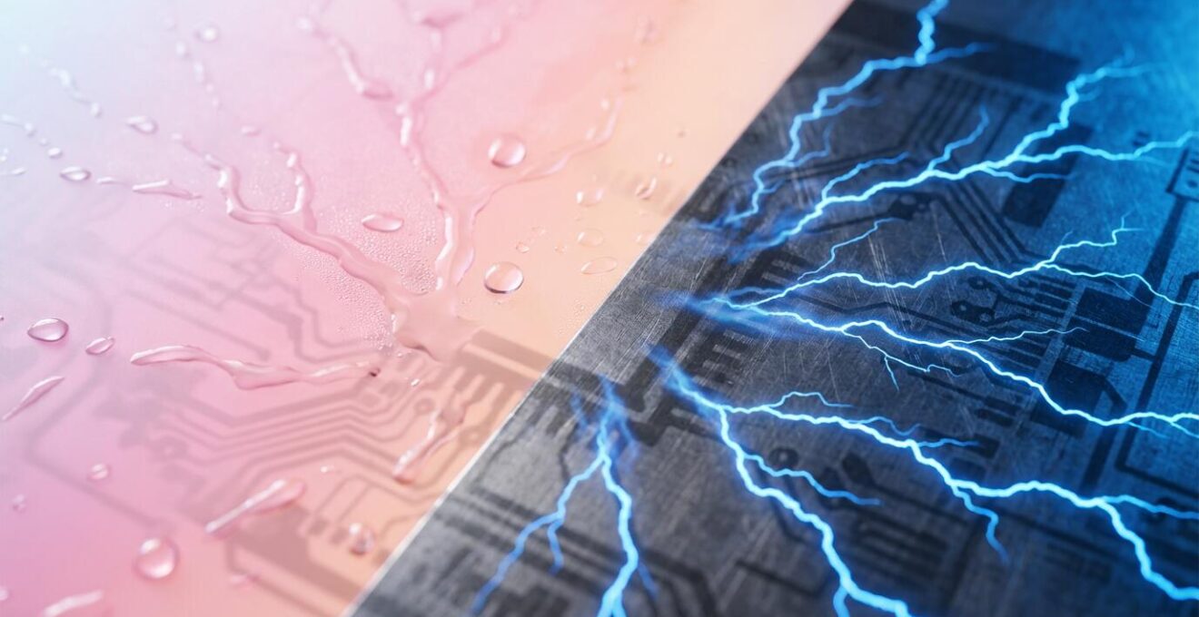 Comparaison visuelle entre un film dissipateur rose et un film conducteur noir pour l'emballage de composants électroniques