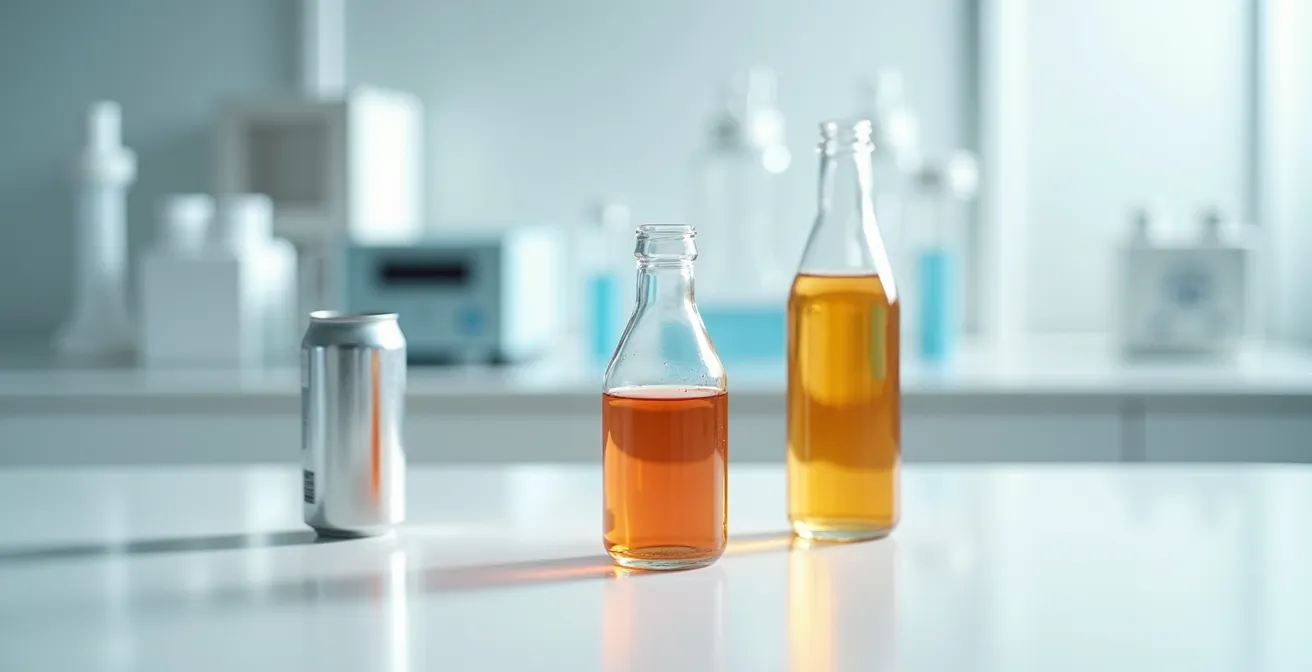 Comparaison de l'inertie chimique entre aluminium avec vernis et verre pur