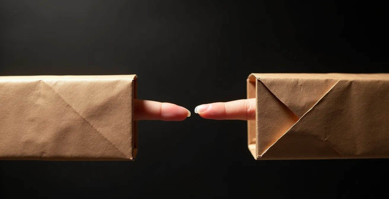 Comparaison tactile entre une surface douce de type soft-touch et une surface brute sur un emballage de produit.