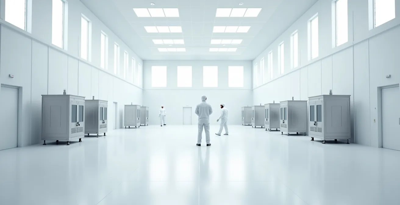 Salle blanche industrielle pour métallisation avec flux d'air laminaires