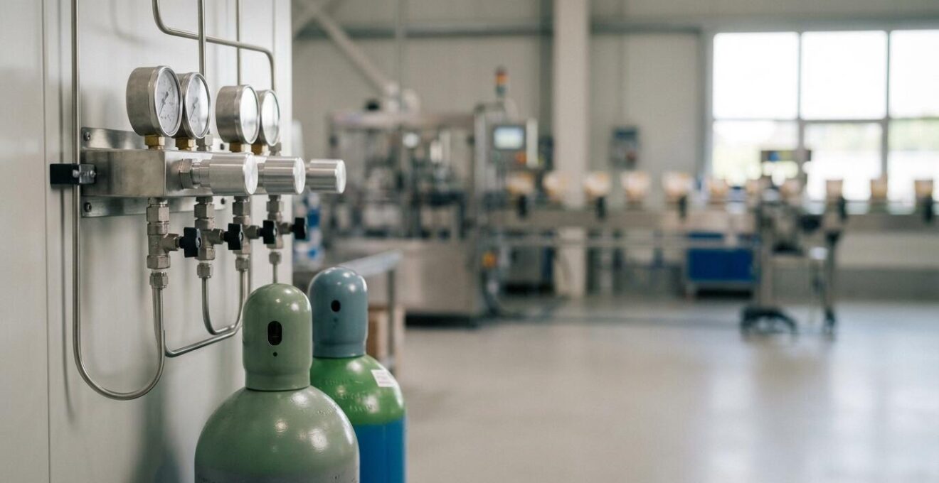 Installation industrielle moderne de conditionnement de viande sous atmosphère modifiée avec mélange gazeux