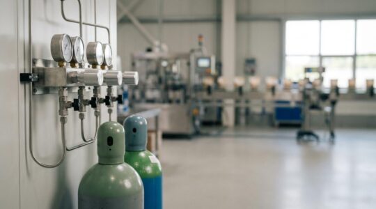 Installation industrielle moderne de conditionnement de viande sous atmosphère modifiée avec mélange gazeux