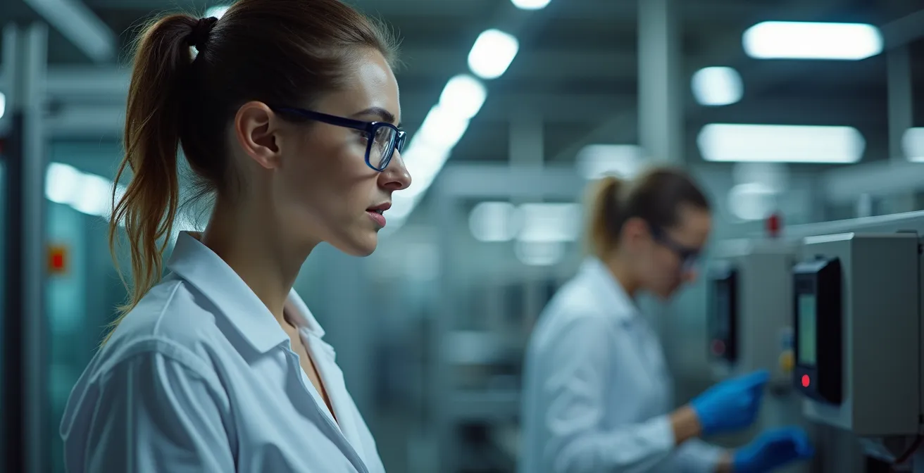 Opérateur analysant les données de contrôle qualité sur système de vision industrielle