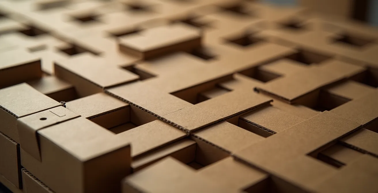 Vue macro détaillée du croisement optimisé des couches sur une palette avec schéma de palettisation complexe