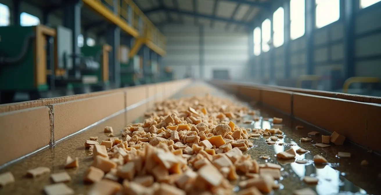 Visualisation du processus de repulpage du carton avec vernis barrière en trois étapes