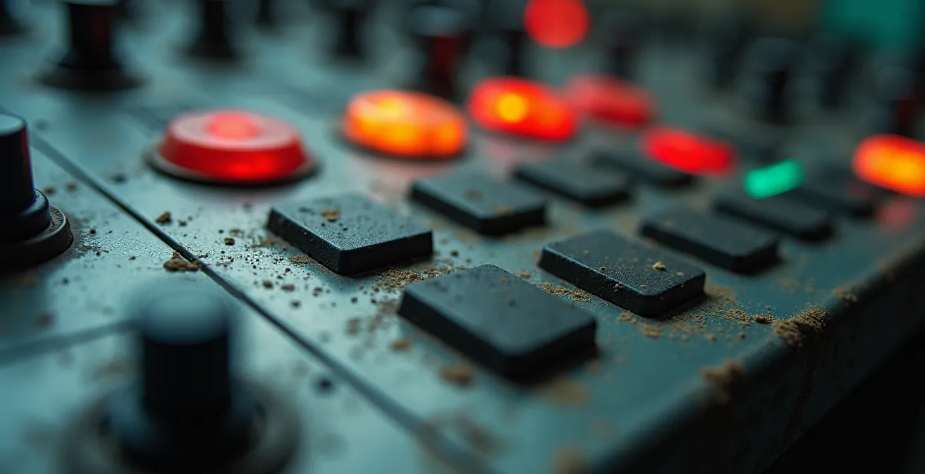 Vue macro détaillée d'un tableau de bord industriel montrant les indicateurs de performance