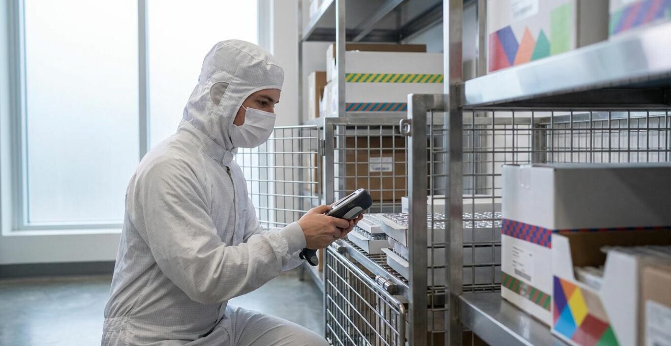 Zone de quarantaine pharmaceutique avec produits en attente de réconciliation